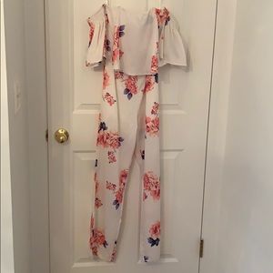 Off the shoulder ruffled jumpsuit.